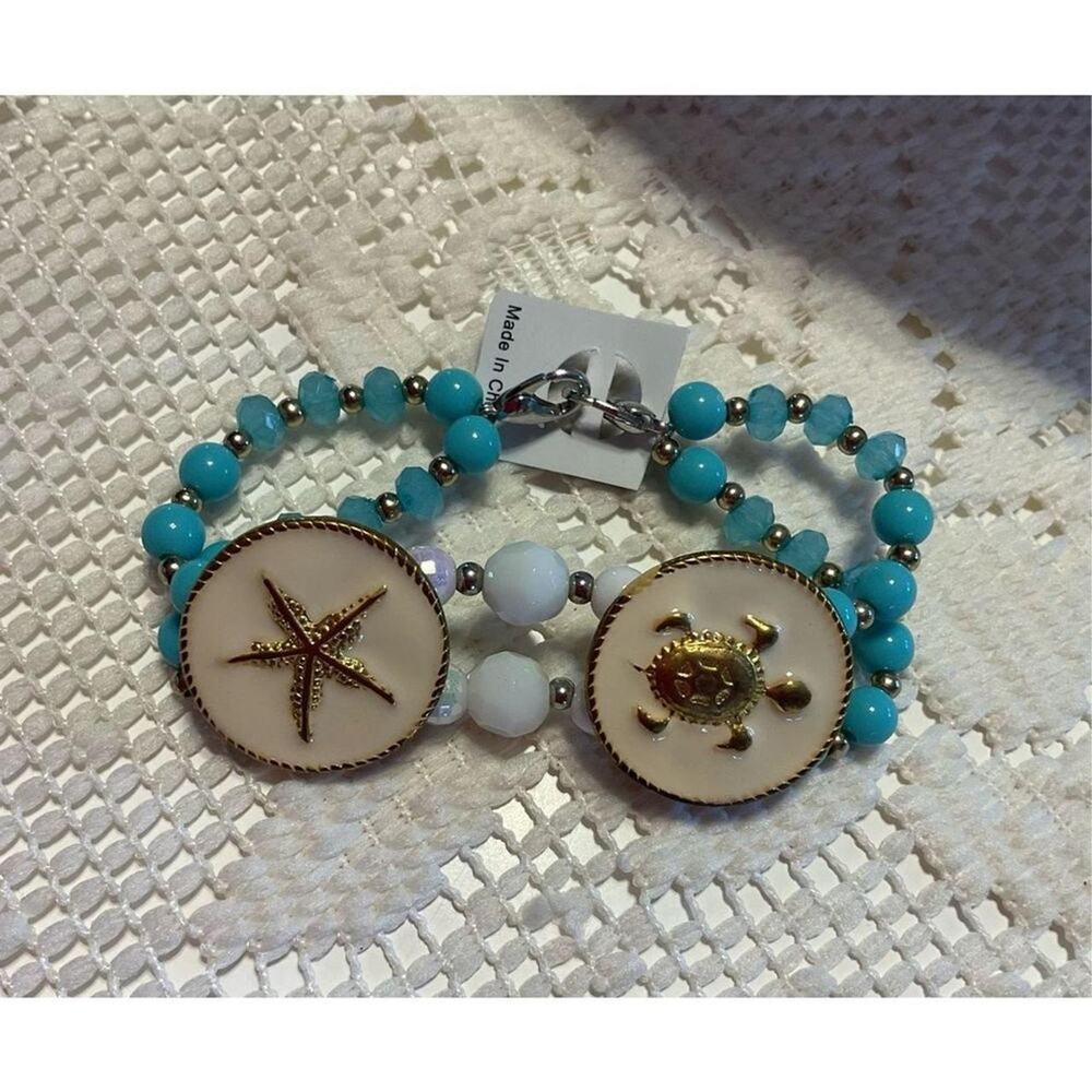 Vintage Style Beach Turtle Starfish Beaded Bracelet